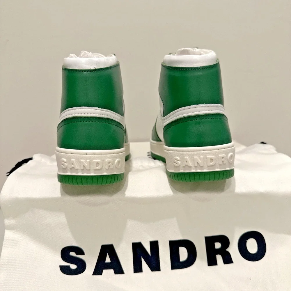 Sandro Men Size 41 H22 Magic Two-Tone Leather High-Top Sneakers Vert
